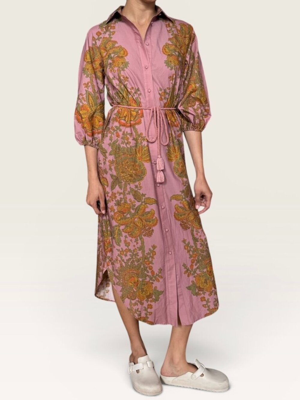 Hermoza Cotton Voile Puff Sleeve Midi Dress in Wildflower XS